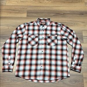 Dixxon The Eagle Button Down Long Sleeve Shirt in Orange/Black Plaid Size 2XT